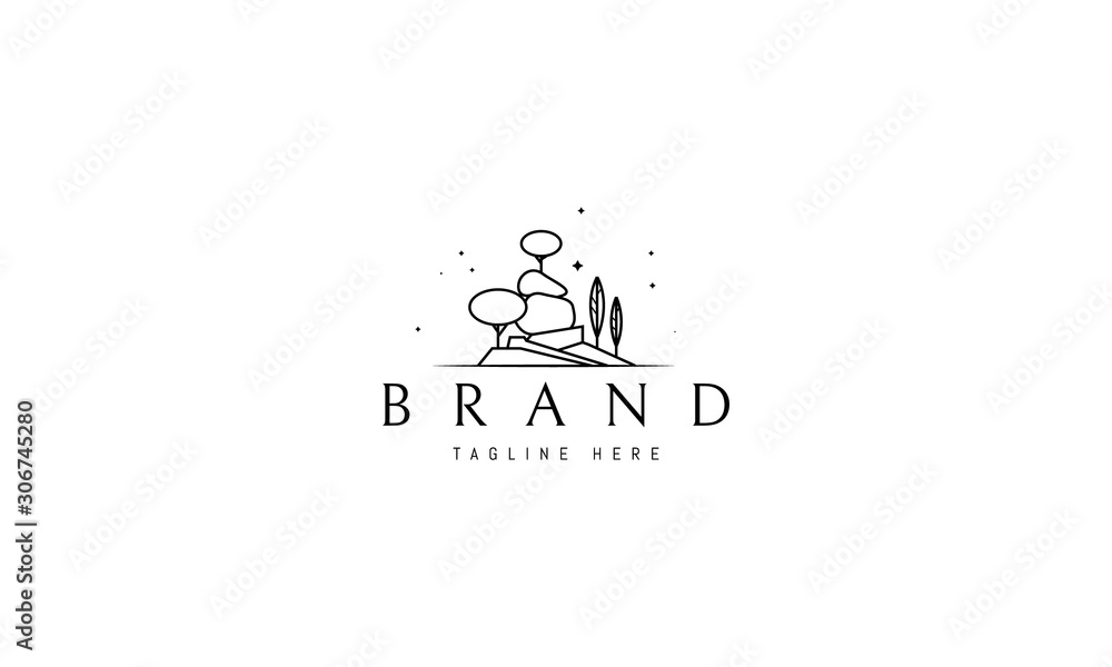 Vector logo on which an abstract image of a mountain landscape with trees. Vector logo on which an abstract image of a mountain landscape with trees.