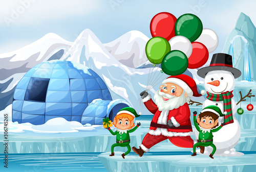 Christmas scene with Santa and elves