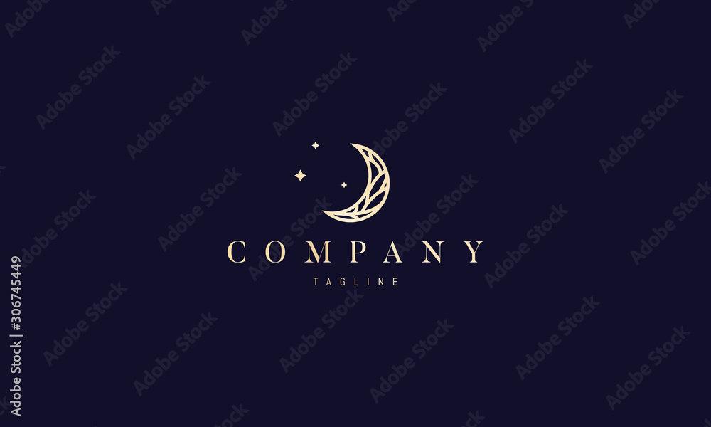 Vector golden logo on which the elegant image of the moon and stars. Vector golden logo on which the elegant image of the moon and stars.