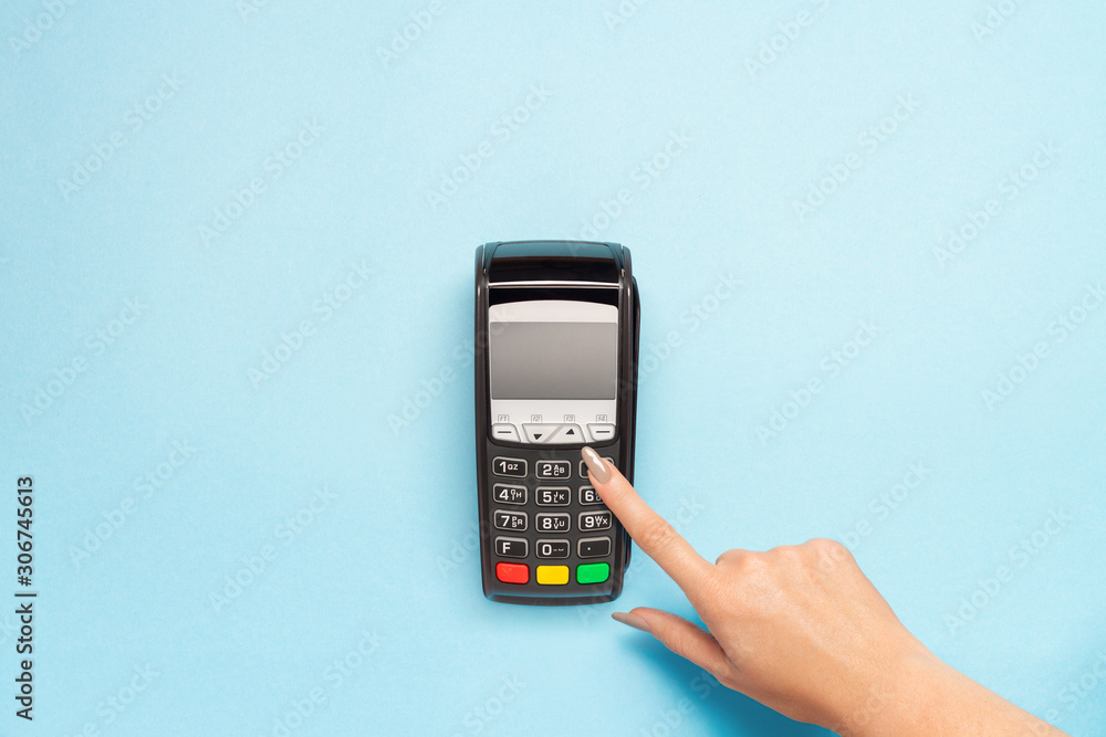 black pos terminal on blue background black pos terminal on blue background