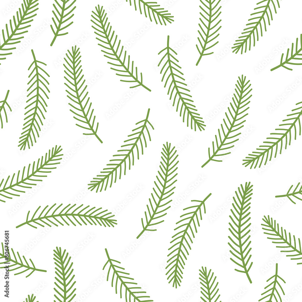 Cartoon fir branch seamless pattern isolated on white. Cartoon fir branch seamless pattern isolated on white.