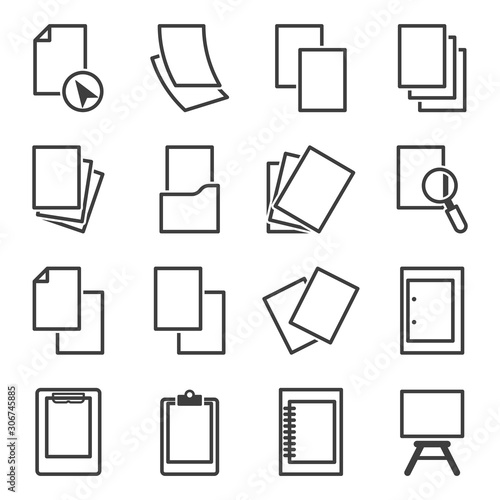 Document icons set. The order of the paper. Documents in folders and tablets. Isolated vector on a white background