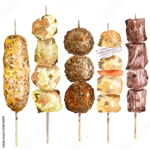 Photo Watercolor collection of kebab street food