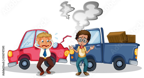 Accident scene with car crash
