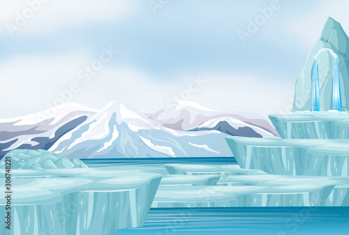 Scene with snow and iceberg