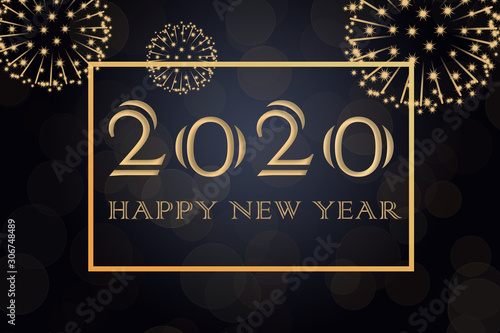 Happy New Year 2020 background with golden fireworks