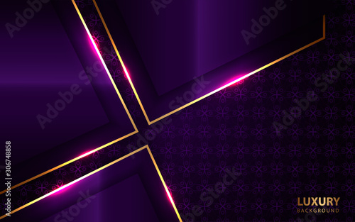 Abstract blue purple paper overlapping layers background a combination with golden texture line decoration. Luxury and premium concept vector design template for use element modern cover, banner, card