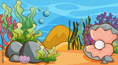 Scene with seaweed and pearl underwater