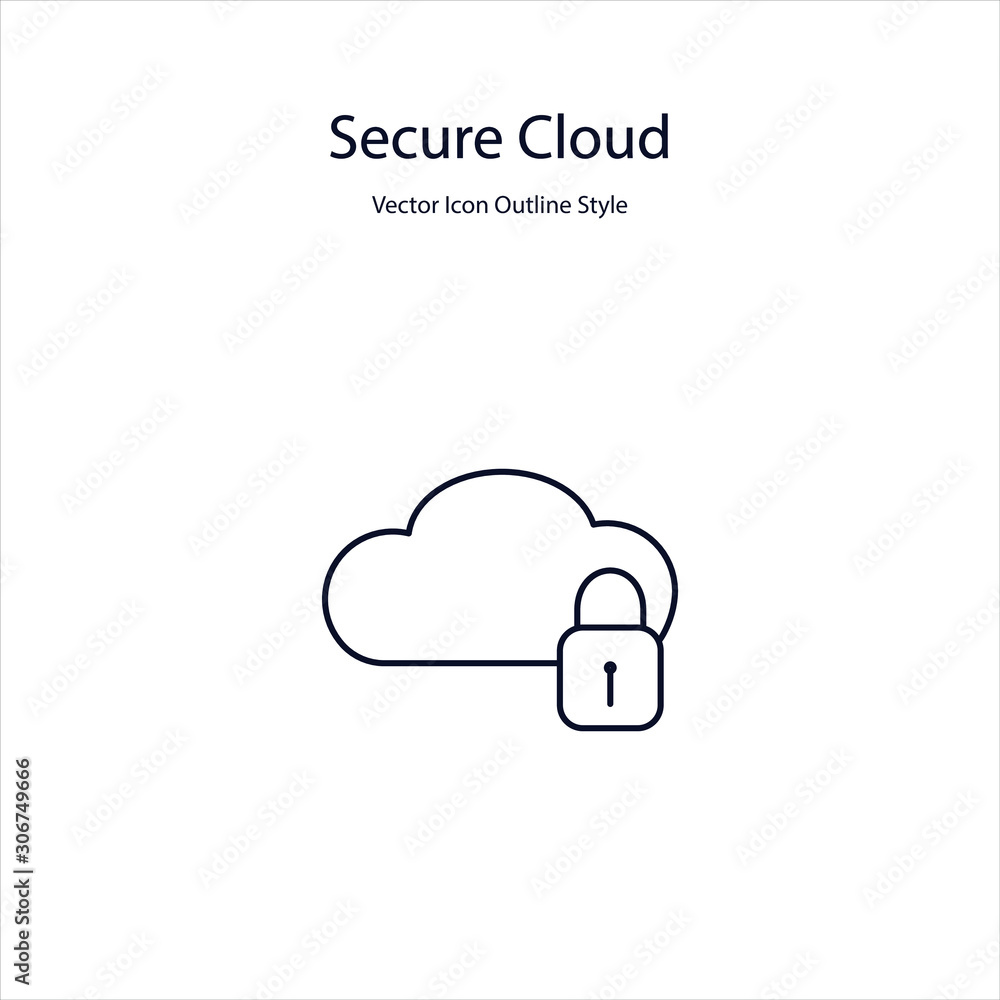 Secure Cloud Vector Icon Outline Style Secure Cloud Vector Icon Outline Style