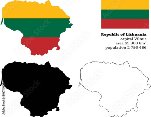 Republic of Lithuania vector map  flag  borders  mask   capital  area and population infographic