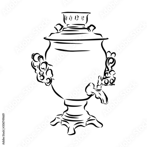 vector illustration of cup, samovar sketch 
