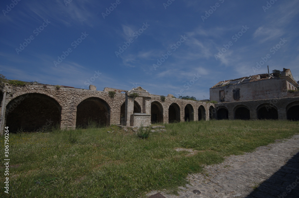 Ruins of the Abbazia Santa Maria a Mare cloister, Island of San Nicola, Tremiti Islands, Adriatic Sea, Puglia, Italy