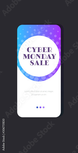 big sale cyber monday sticker special offer promo marketing holiday shopping concept smartphone screen online mobile app advertising campaign banner vertical vector illustration