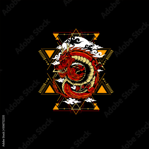 dragon geometric tshirt design template