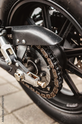 Motorcycle Chain Drive - Rear Wheel Closeup