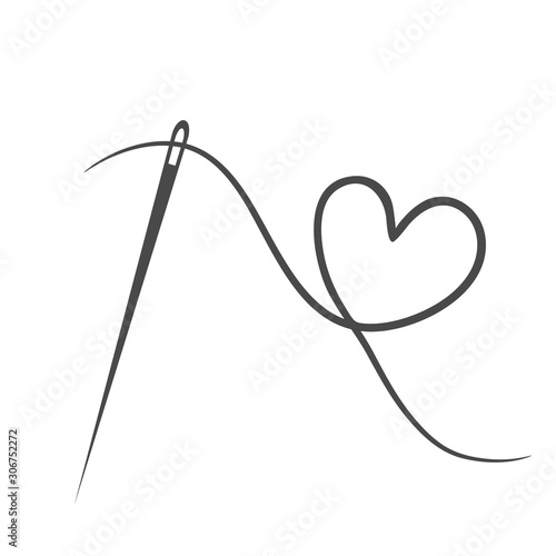 heart with a needle thread icon for design on white. vector illustration