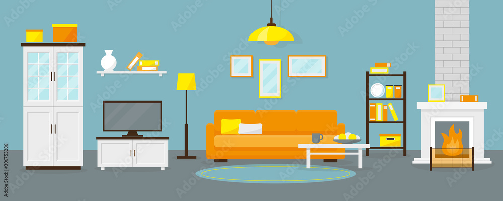 Livingroom with fireplace and furniture. Livingroom with fireplace and furniture.