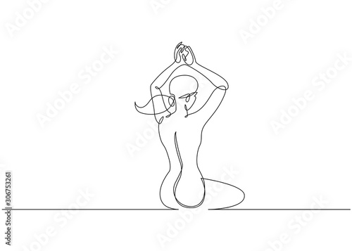 Continuous line drawing. Woman sitting back. Vector Illustration