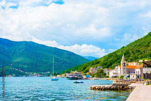 Small village in Kotor bay near Tivat Montenegro. Beautiful summer landscape photo
