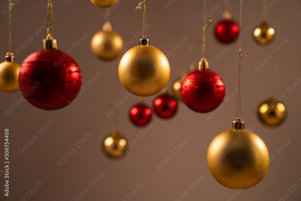 Group of red and yellow shiny christmas balls Group of red and yellow shiny christmas balls