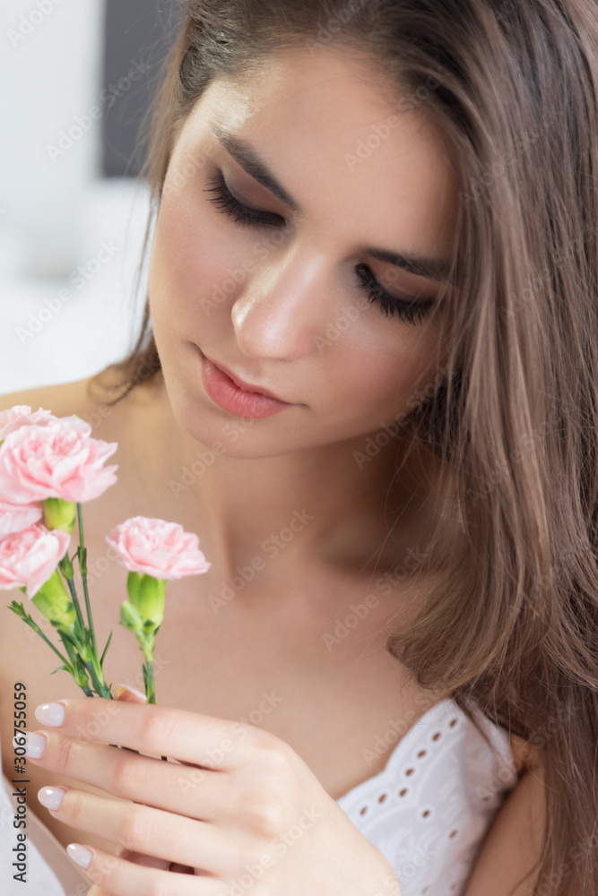 Young well-groomed girl with long brown hair and clean skin. Young well-groomed girl with long brown hair and clean skin.