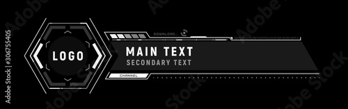 Futuristic lower third. Sci-fi design template for channel, news, information call box bars and modern digital info boxes. Element of hud interface. Modern information callouts. Vector illustration. photo
