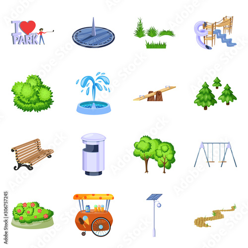 Vector illustration of landscape and park icon. Collection of landscape and nature vector icon for stock.