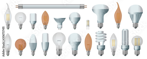 Halogen bulb realistic vector set icon. Illustration of isolated realistic icon halogen of light lamp. Isolated set electric and fluorescent bulb. photo
