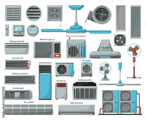 Air ventilator cartoon vector set icon.Vector illustration icon of ventilator equipment.Isolated cartoon set of air fan system.