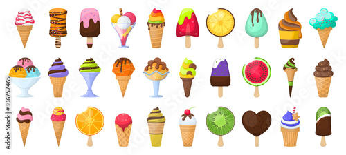 Ice cream cartoon vector set icon.Vector illustration icon chocolate ice cream in cone.Isolated cartoon set vanilla icecream.