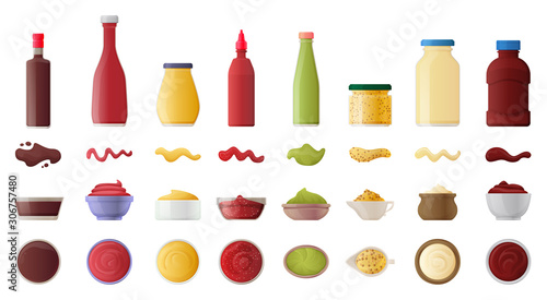 Sauce for bbq realistic vector set icon.Vector illustration icon ketchup and dip. Isolated illustration set bottle and bowl sauce.