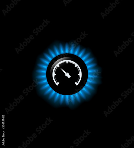 Blue gas flame pressure arrow vector.