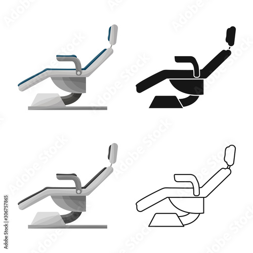 Vector design of chair and orthodontic symbol. Graphic of chair and equipment stock vector illustration.