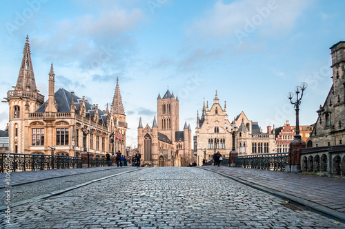 street and hystorical buildings in ghent photo