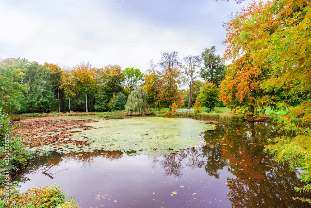 The romantic castle park of Rheda. Wiedenbrück, North Rhine-Westphalia, Germany, Europe