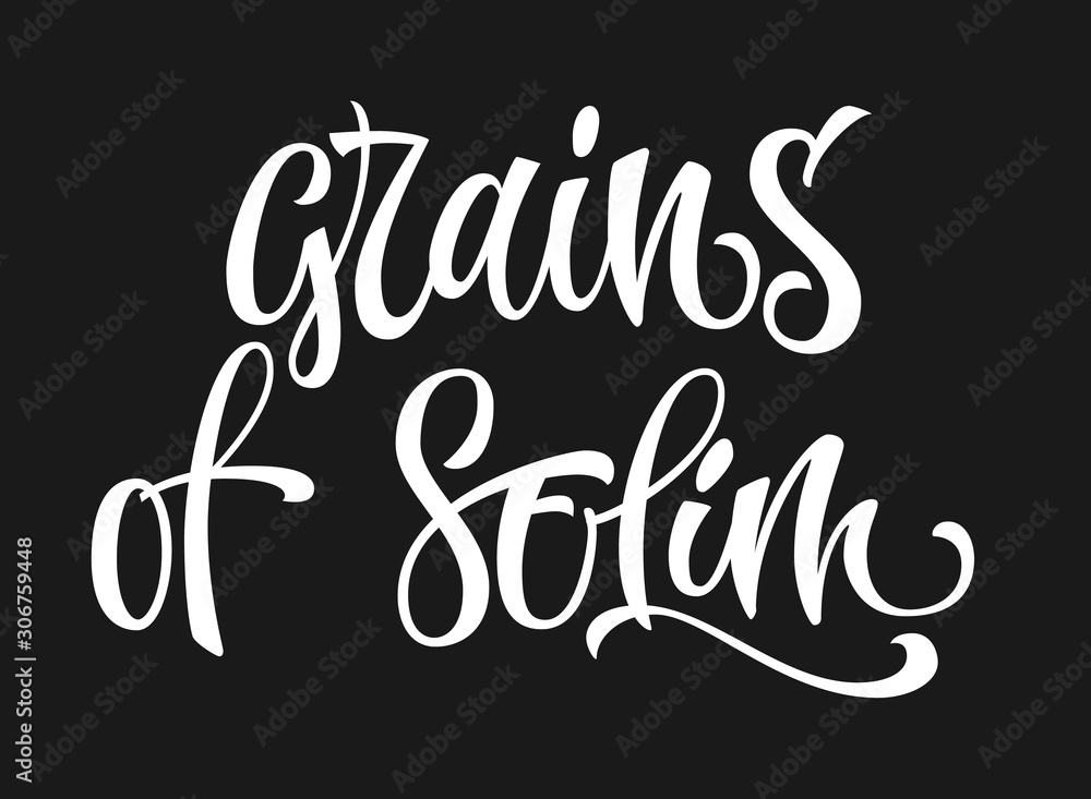 Vector hand drawn calligraphy style lettering word - grains of selim. Isolated script spice text label. White colored design.