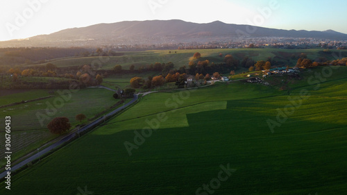  aerial view of the countryside on the border between the provinces of Rome and Latina