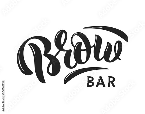 Vector illustration of Brow Bar text for logo design. Hand drawn calligraphy, lettering, typography for business card, banners, badge, tags and ads. 