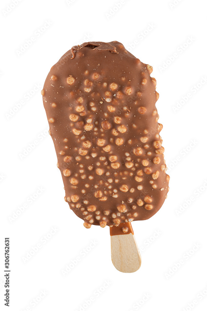 Fototapeta premium Chocolate ice cream on a stick. Full depth of field. Isolated on a white background.