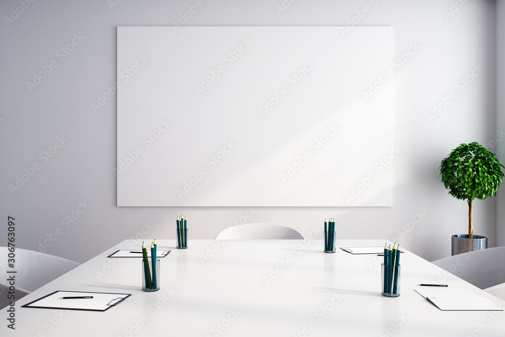 Meeting room with empty poster. - obrazy, fototapety, plakaty 