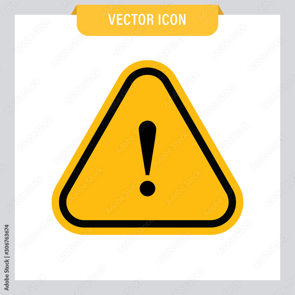 Attention icon, danger symbol vector. Triangle sign with exclamation mark.