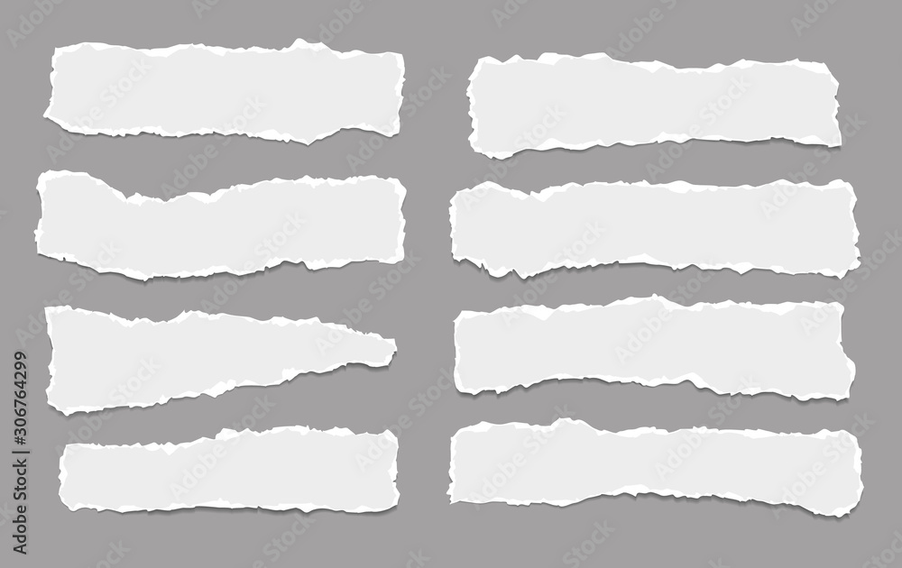 Pieces of torn horizontal white paper with soft shadow are on dark grey background for text. Vector illustration Pieces of torn horizontal white paper with soft shadow are on dark grey background for text. Vector illustration