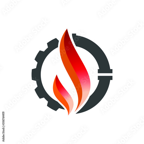 Fire flame icon in a shape of drop. Oil and gas industry logo design concept. photo