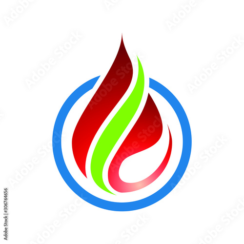 Fire flame icon in a shape of drop. Oil and gas industry logo design concept.