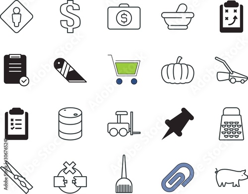 clip vector icon set such as: arrow, diesel, trolley, lift, professional, store, currency, crude, perfect, purchase, brush, gardening, e-mail, slicer, tack, garden, strategy, industrial, chain, weak