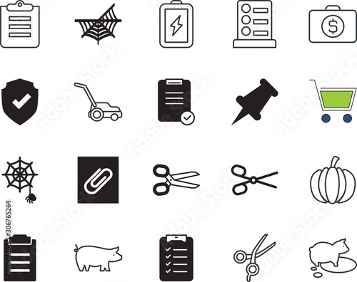 clip vector icon set such as: communication, question, hairdresser, fashion, sharp, basket, decoration, blade, baggage, sales, store, thumbtack, charger, suitcase, cart, safety, project, exam
