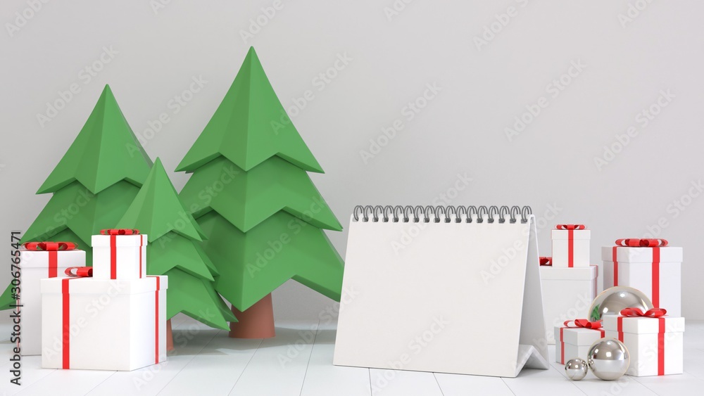 3d render image of blank calendar paper for next year goal decorate with Christmas ornament scenes. 3d render image of blank calendar paper for next year goal decorate with Christmas ornament scenes.