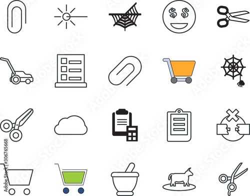 clip vector icon set such as: cow, mark, communication, metal, minimal, shiny, landscaping, funny, choice, mowing, staple, perfect, fastener, link, naturopathy, website, pharmacy, wreck, grass