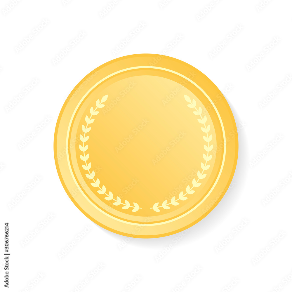 Golden medal with laurel wreath on white background. Golden medal with laurel wreath on white background.