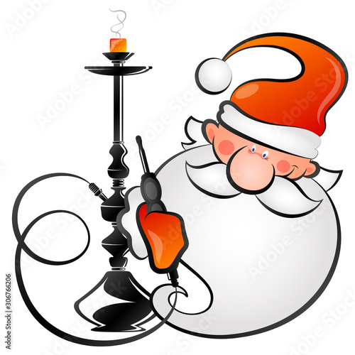 Hookah in hand at merry santa christmas banner